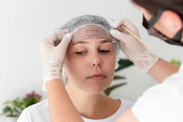 Close-up of transplanted hair follicles post-surgery, demonstrating precise alignment and natural growth achieved by BlueMagic Group