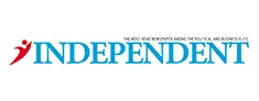 The Independent logo highlighting BlueMagic Group's presence in major news outlets for their hair restoration services.